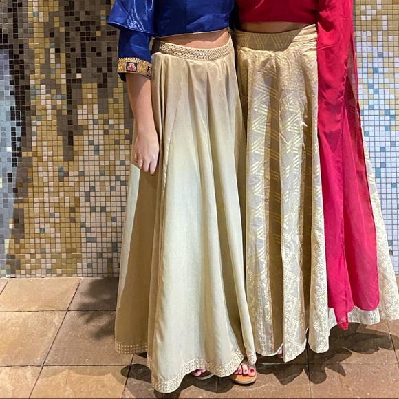 House of Indya, crop top and matching skirt. Beige Mirror Embroidered - Picture 2 of 5